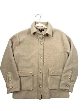 J.Crew Bouclé Shirt Jacket Size S Sandstone Tan Gold Buttons Collared old money